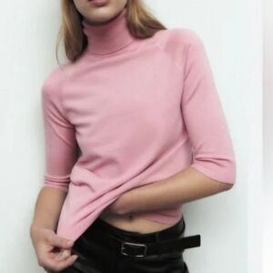 Zara Pink Turtleneck Short Sleeve Sweater Size Large